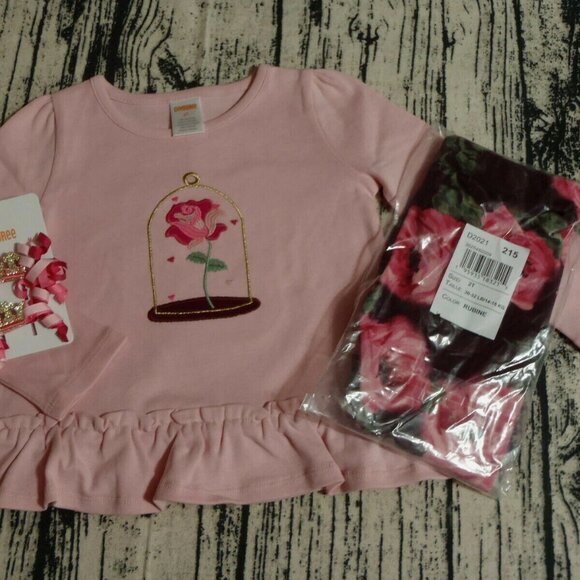 Gymboree Royal Princess 2T Leggings Shirt Hair Curly Clips Outfit NWT - Picture 2 of 3